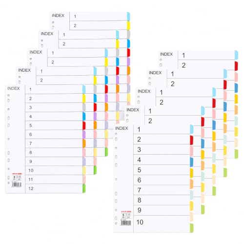 Keboyoe 10 juegos Separadores de Archivos A4 5 Sets 10 Piezas-Divisores de Índice con Pestañas 5 Sets 12 Piezas-Registros para Carpetas A4 11 Agujero Separadores du Índice para Carpeta Oficina,Escuela