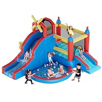 Warmiehomy Inflatable Bouncy Castle with Ball Pit and Slides Bounce Water Park with Jump House Basketball Game and Dart Game for Kids Age 3-8 Indoor Outdoor Garden Park Backyard Children Birthday Gift