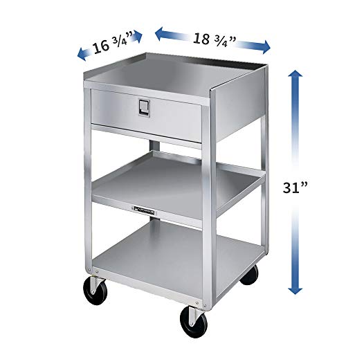 Lakeside 466 Equipment Stand, Stainless Steel, 3 Shelves And 1 Drawer, 500 Lb. Capacity (Fully Assembled) #TOP2