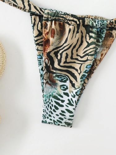 QJQ Women's 2 Piece Cheeky Bikini Sets Leopard Print Tie Back Bathing Suit Sexy Triangle Swimsuit4