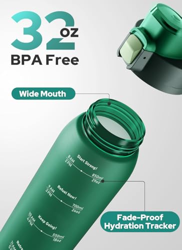 Image of Opard Zip 32oz Plastic Water Bottle Dishwasher Safe, Leakproof Flip-Top Lid, BPA Free Tritan, Wide Mouth Reusable Sports Water Bottle for Gym Hiking Commuting Outdoor Travel and School