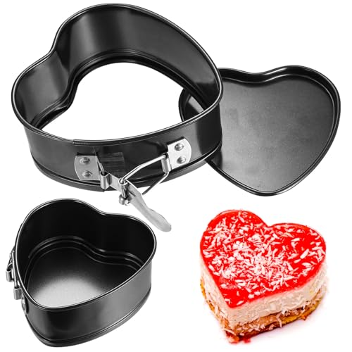 IYEREER 2 Pz Stampo Cuore Torta, Stampi Coppa Pasta di Acciaio Inox, 11 cm Mini Teglia a Cerniera, Set di Anelli per Torta Cuore Regolabile, Coppapasta Tortiera da Forno per Torte Dessert Mousse DIY