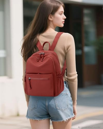 Image of Tanweibago Mini Nylon Women Backpacks,11L Small Ladies backpacks Casual Lightweight Women Shopping Travel Daypack (Z1-brick red)