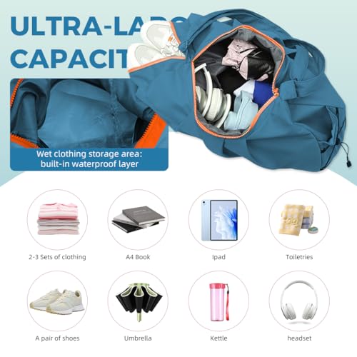 Image of PALAY Women Gym Bag Nylon Duffle Bag with Shoe Compartment Multifunctional Waterproof Travel Shoulder Bags with Adjustable Shoulder Strap