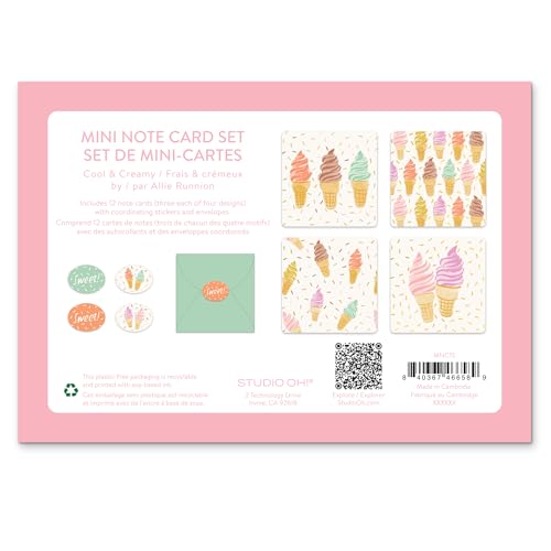 Image of Studio Oh! Cool & Creamy Blank Note Card Set with Envelopes and Stickers 12 Pack Assorted Greeting Cards, 260 GSM Textured Paper Stationery for Thank You Cards, Birthday Cards, Gift Card Envelopes