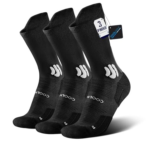 BRISIRA Coolmax Compression Running Socks Moisture Wicking Anti Blister Crew Mid Calf Athletic Hiking Tennis Sock 3 Pairs
