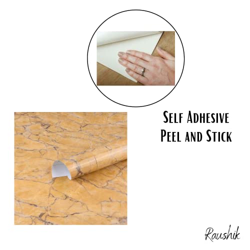 Image of Self Adhesive Gloss Vinyl Wrap Film, High Gloss Marble Furniture Film Wallpaper (12 * 24 inch, Yellow Marble)