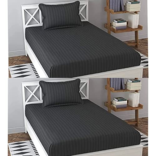 Image of Prime Collection 295 TC Combo Pack of 2 Single Sized (90x60) Satin Striped Bedsheet with 2 Pillow Cover Long Lasting Single Bedsheet for Hotel, Hospital and Home Use