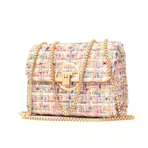 Women Tweed Small Shoulder Bag Handbag and Purse Fashion Ladies Chain Quilted Crossbody Bag Evening Bag Clutch