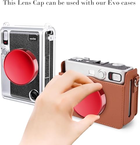 Tapa de lente Rieibi para Fujifilm Instax Mini Evo, accesorios Fuji Instax - Cuerda anti-pérdida, cubierta de lente Mini Evo de material PC con interior acolchado - Rojo miniatura 5