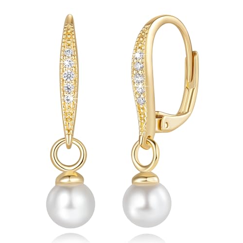 Pearl Earrings for Women 14K Gold Hoop Earrings for Women Gold Pearl Hoop Earring for Womens Pearls Hoops Shiny and Eye-Catching Creative Pearls Hoops Earring for Womens