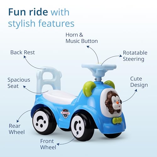 Image of LuvLap Sunny Ride on & Car for Kids with Music & Horn Steering, Push Car for Baby with Backrest, Safety Guard, Under Seat Storage & Big Wheels, Ride on for Kids 1 to 3 Years Upto 25 Kgs (Blue)