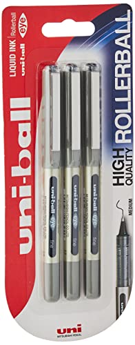 Image of Uni-ball 153486294 UB-157ye Fine Ballpoint Pen, Uni Super Ink, 0.7 mm Tip, Pack of 3, Black