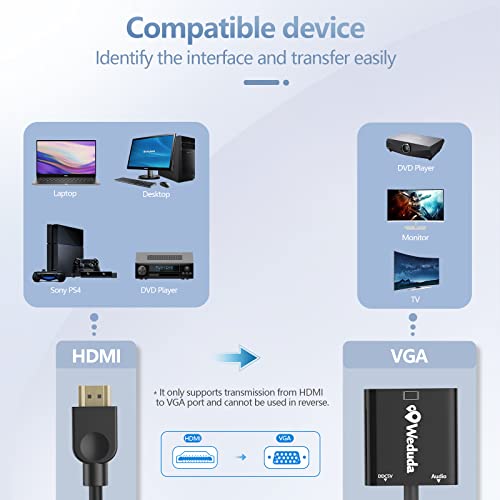 Weduda Hdmi To Vga Adapter (Male To Female) With 3.5Mm Audio Port, 1080P Active Converter For Computer, Desktop, Laptop, Pc, Monitor, Projector, Hdtv #TOP5