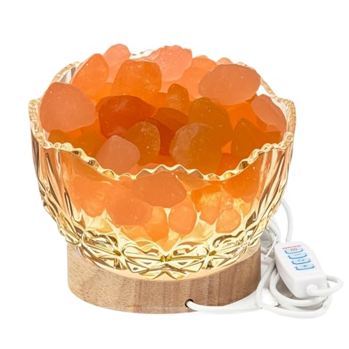 SIGZKK Luminária De Cristal Sal Do Himalaia Com Luz Led, Base Mad...