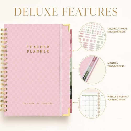 Image of Aesthetic Teacher Planner For The 2026-2027 Academic School Year | All Incl. 8.5 inch X 11 inch Lesson Plan Book Supplies - Easily Organize Your Daily, Weekly & Monthly Classroom /homeschool Schedule