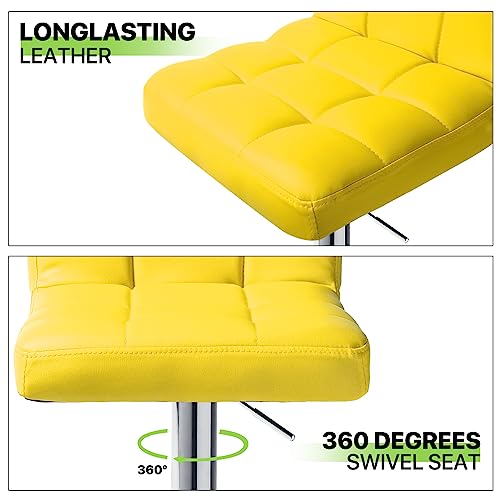 Magshion Bar Stools Set Of 2, Pu Leather Counter Height Barstools Armless Adjustable Swivel Bar Chairs With High Back For Home Kitchen Pub, Yellow #TOP6