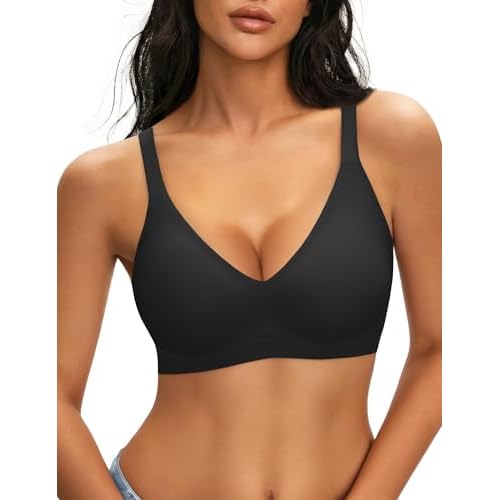 NIASOUL Women's Wireless Push Up Bra Seamless Deep V Bralette No Underwire Comfortable Supportive Bra Black X-Large