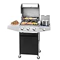 Unovivy 3-Burner Propane Gas BBQ Grill with Side Burner & Porcelain-Enameled Cast Iron Grates Built-in Thermometer, 39,000 BTU Outdoor Cooking, Patio, Garden Barbecue Grill, Black and Silver