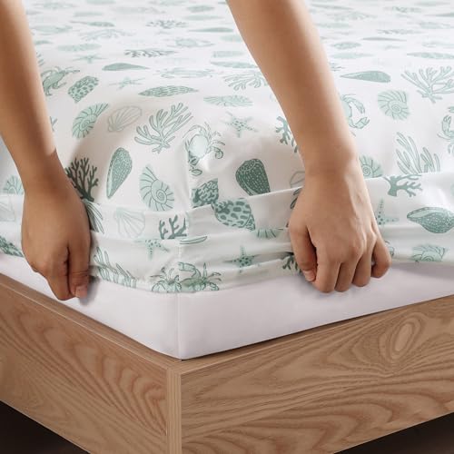 Image of Caribbean Joe Queen Coastal Print Microfiber Sheet Set, Beachy Cove