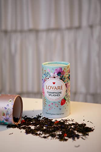 Loose Leafs Assorted Tea By Lovare Made In Ukraine - Black And Green, Floral, Passion Fruit, Huchlebbery Herbal Set With Flowers - Gift Box For Blooming Tea Lovers Men & Women - 80 G (Сhampagne Splashes) #TOP1