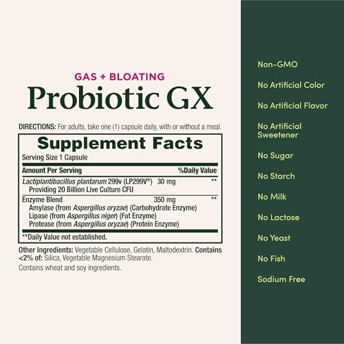 Nature's Bounty Probiotic GX, Helps with Occasional Gas and Bloating, Dietary Supplement, Digestive Health, 25 Capsules - image 6