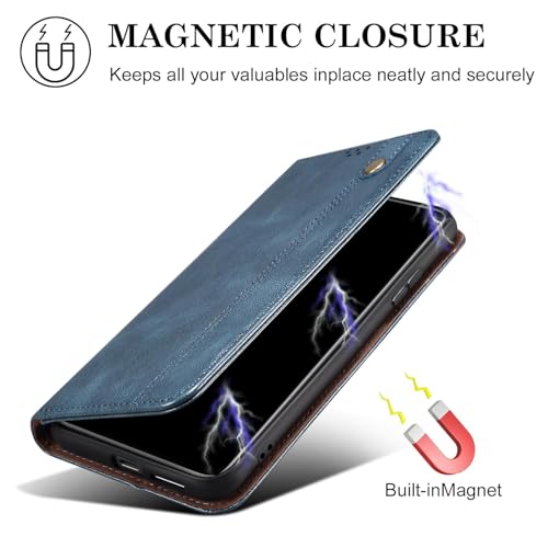 Image of Flip Cover for Samsung Galaxy S25 Ultra 5G, Genuine Leather Wallet [Kickstand] [Strong Magnetic] Compatible with Samsung Galaxy S25 Ultra 5G (Official Blue)