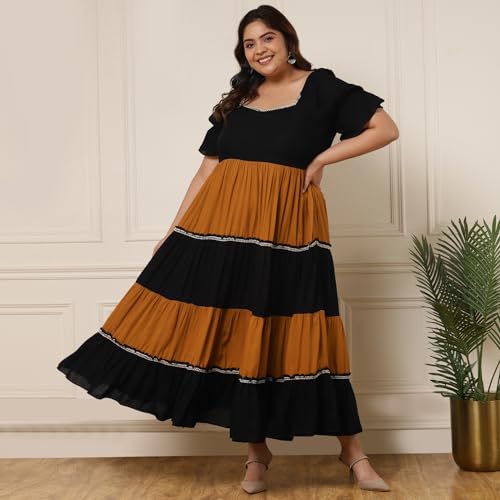 Image of DEEBACO Women's Solid Rayon Fit and Flare Midi Dress for Woman Festive Fancy|Casual Trending Stylish Long One Piece Dresses Women Western Short Sleeve (Multicolor)