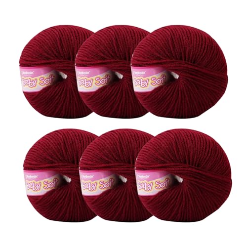 Image of Vardhman Baby Soft Yarn Pack of 6 - 4-Ply Acrylic Wool 150g Total | Soft Yarn for Knitting & Crocheting Baby Blankets, Sweaters, Toys & Accessories | 86m per 25g Ball (1, Maroon)