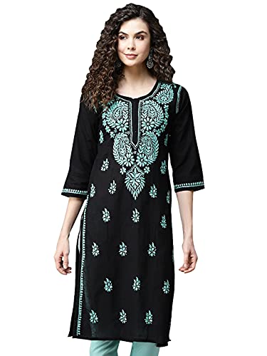 Image of Ada Hand Embroidered Lucknowi Chikankari Cotton Kurta Kurti for Women A411191