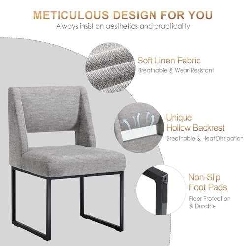 Image of Zesthouse Upholstered Dining Chairs Set of 2, Modern Dining Room Chairs with 4.1 inch Thickened Cushion & Metal Legs, Grey Linen Fabric Kitchen Chair with Padded High Back, Heavy Duty Kitchen Chair
