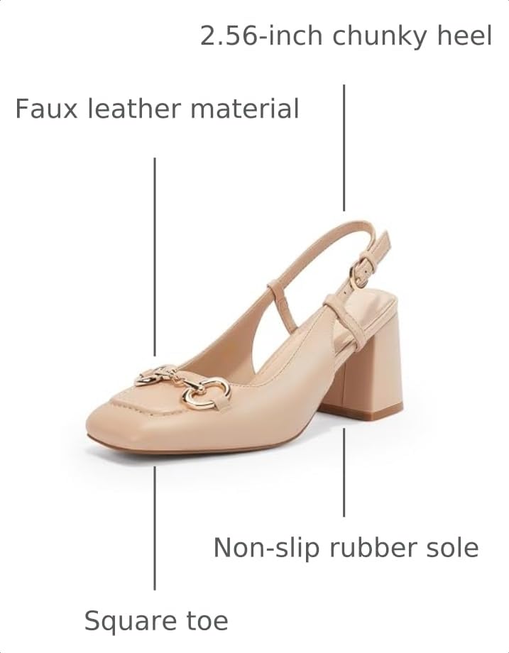 Image of Womens Slingback Block Heels Closed Square Toe Dress Work Shoes Slip on Buckle Strap Business Pumps