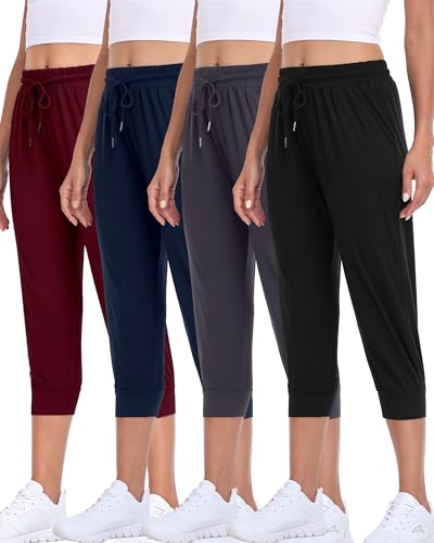 4 Pack Women Lightweight Sweatpants Joggers, Soft Skin-Friendly Women Pants(TYP662-S/M-B/GR/NA/BUR