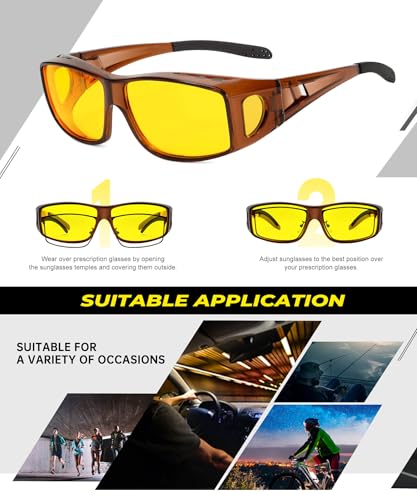 Image of Night Vision Glasses, Fit Over Glasses Mens Womens, Wrap Around Anti Glare HD Night Vision Lens for Night Driving