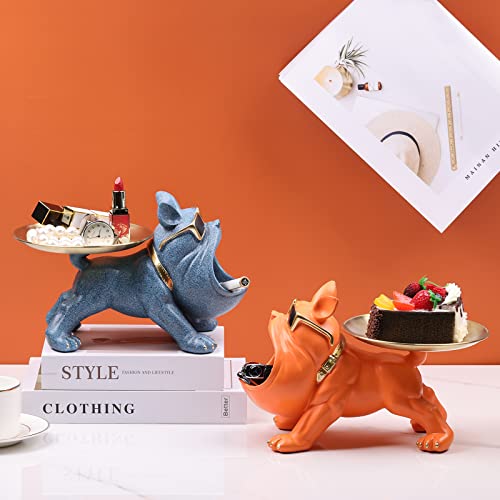 Lccck Blue Big Mouth Bulldog Butler Modern Home Decor Table Key Holder Bulldog Statue And Sculpture, French Bulldog Figurines Key Tray For Modern Art Dining Table Decor Office Small Object Tray #TOP4