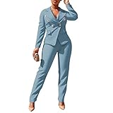 Women 2 Piece Outfits Suits Set Long Sleeve Button Blazer High Waisted Pants Jumpsuit for Business W