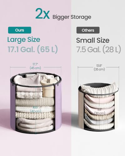 Image of SONGMICS Mazie Collection - Round Storage Ottoman, Folding Footrest Stool with Removable Lid, Easy Assembly, Velvet Vanity Stool for Bedroom, Living Room, Entryway, Purple ULSF608PE01