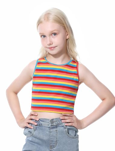 Image of EXARUS Girls Crop Tank Top Dance Hip Hop Outfits Cheer Cropped Top | Kids Tween Youth Summer Athletic Dance Convention Fitted Gymnastics Sleeveless Clothes