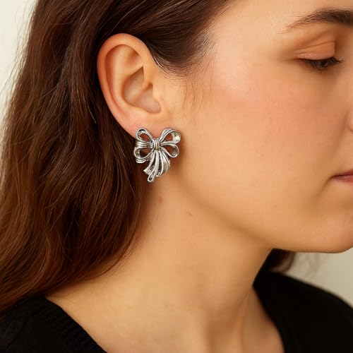 Image of Korean earrings combo for girls stylish | Pack of 4 Bow earings | Bow, Pearl Bow, Silver and Golden Color Irregular Bow knot Designs | Golden color Ear rings For Women
