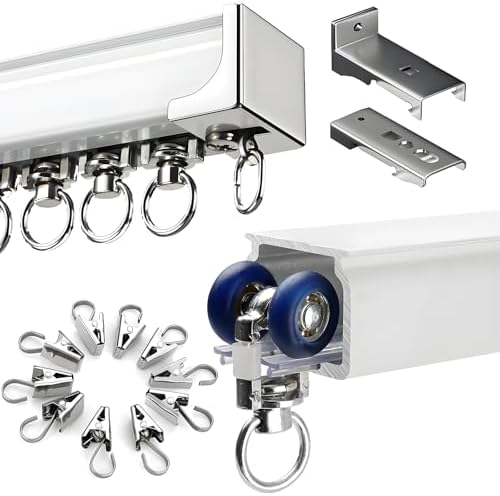 Ceiling Curtain Track with Clips, Room Divider Curtain Rods Silent Sliding, Aluminum Alloy Shower Curtain Rail 3.3ft 5.6ft 8.87ft 15.7ft Curtain Track Wall Mount(580cm(19ft))