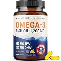 Dreifach Starkes Omega-3-Fischöl 1200 mg | EPA & DHA | Wildgefangen, Nachhaltig Gewonnen Omega-3-Fettsäuren | Premium Geruchsneutrale Omega-3-Kapseln | Beste Essenzielle Fettsäuren Weichkapseln