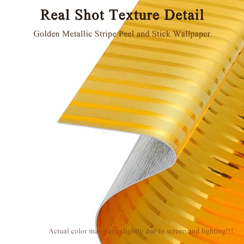 Qorqeous Gold Metallic Stripe Peel and Stick Wallpaper, 23.6 x 118 in by Qorqeous - Used condition - Image 2