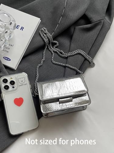 Metallic Evening Mini Silver Purse, Crossbody Bags for Women Y2K Glitter Clutch Handbag for Nightclub Parties2