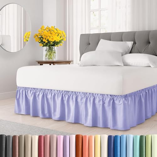 Cache-sommier élastique violet clair pour lit double pan 38cm