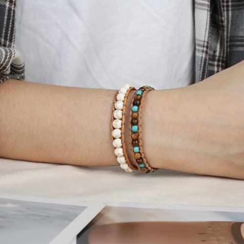 Image of KELITCH Turquoise Beaded Wrap Bracelets Bangle Handmade Charm Chain Strand Bracelet For Women