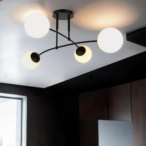 Plafonnier XXL boules métal verre noir L: 92 cm pour salle à manger salon chambre 4xE14 plafonnier boule lumineuse lampe boule