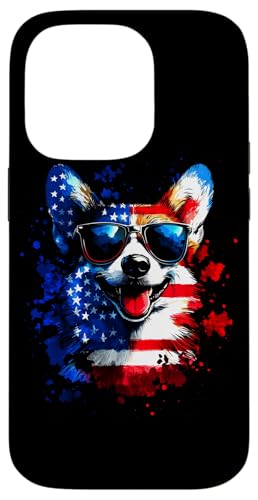 Patriotic Corgi American Flag 4 Of July Funny Dog Carcasa para iPhone 14 Pro