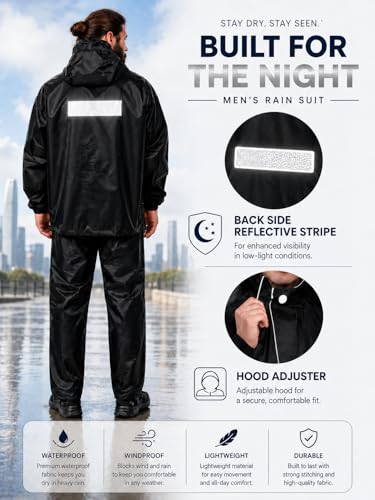 Image of Mens Raincoat Suit with Pant Set Modestra Series | Waterproof Lightweight Breathable Rain Wear | Strong Stitching, Elastic Cuff & Waterproof Zipper Raincoat for men waterproof