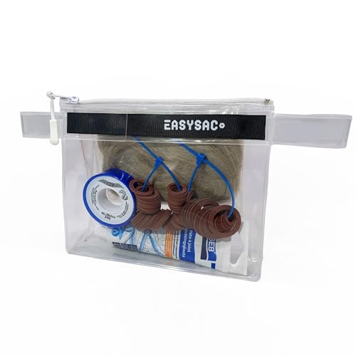 EasySac 4-in-1 Abdichtungs-Set für Klempnerarbeiten in einer einzigartigen Aufbewahrung, Dichtungen, Filasse, Teflon, Fugenpaste, in einem transparenten Magnetbeutel