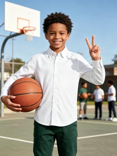 Image of DHTS Boys' Dress Shirts Toddle Boy Long Sleeve Uniform Shirt for Kids